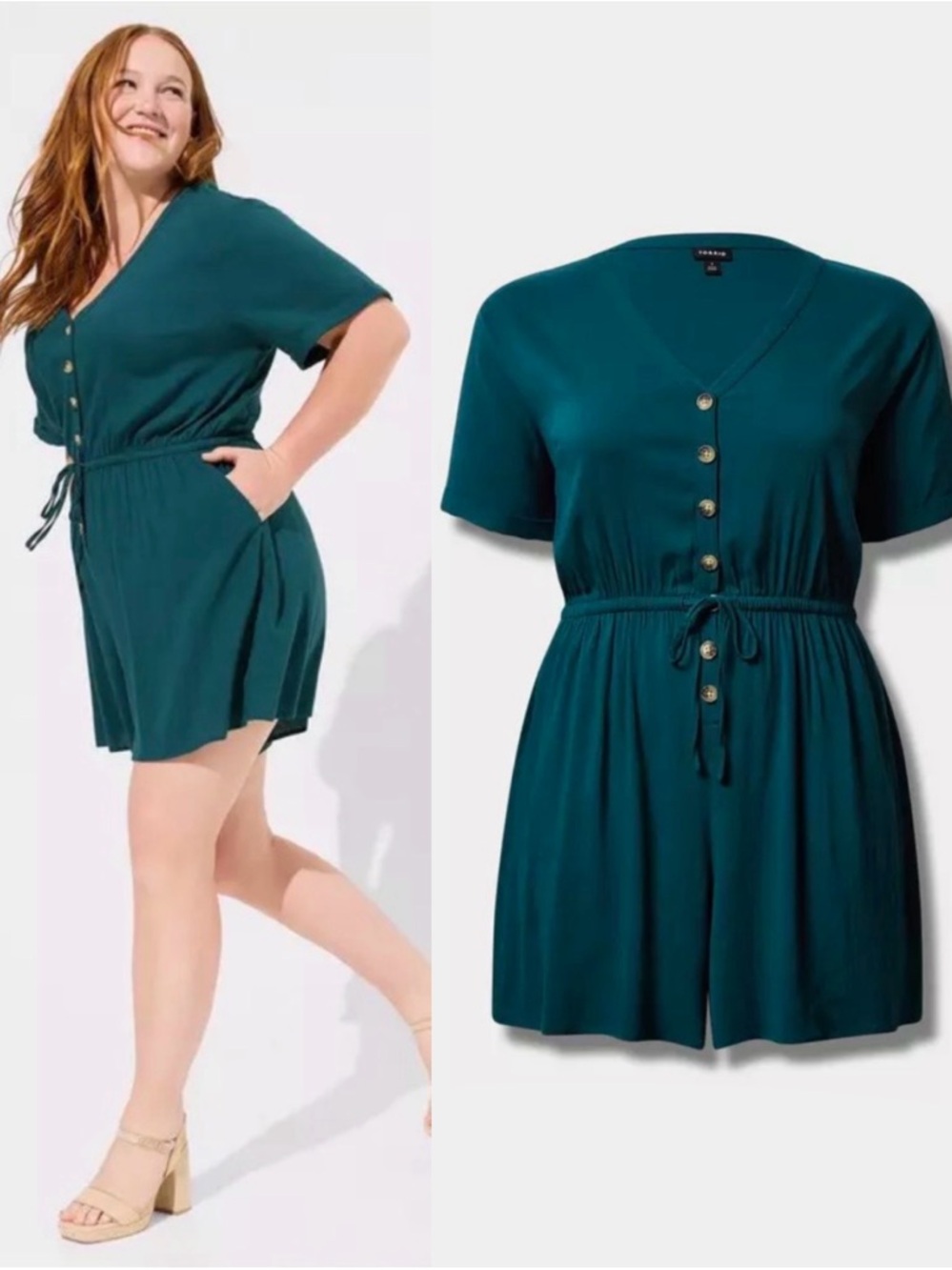 torrid Teal Button-Front V-Neck Romper